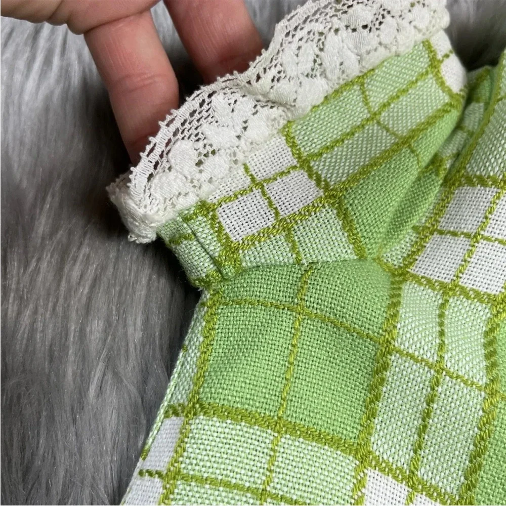 Vintage 60s Handmade Green Plaid Woven Mod Toddler Dress